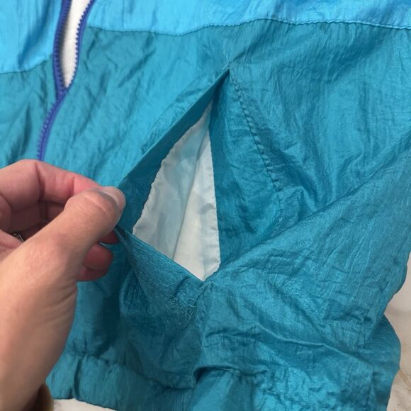 Vtg 90s Pro Spirit Colorblock Windbreaker Jacket S Teal Blue Gorpcore Vaporwave - Picture 9 of 12